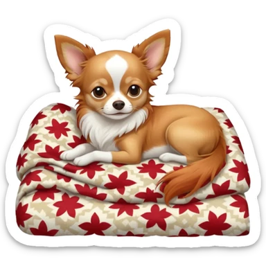 Long haired chihuahua, beige/redhaired with white chest and white socks, head without white, sleeping cutely under blanket sticker
