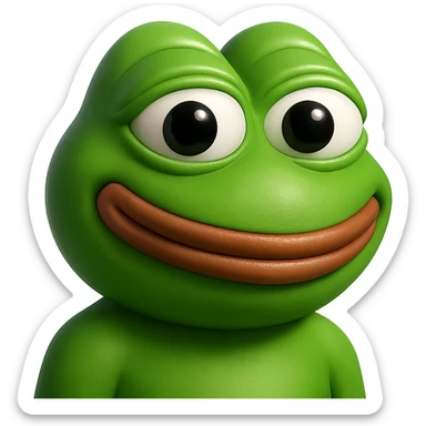 pepe in
- 3d style
- bright green
- smiling
- looking straight at the camera
- good highlights and shadows sticker