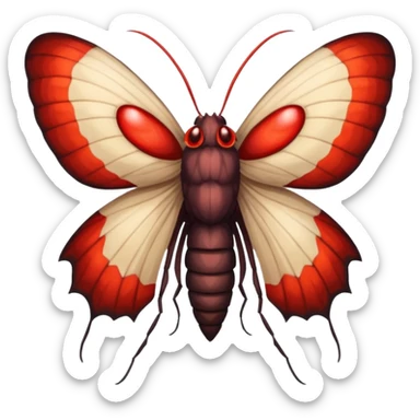 Create a scary emoji of the mothman with bright red eyes and as depicted in the legend. Make it less bird like and more Moth / Human hybrid sticker