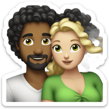 A curvy woman with blond hair and green eyes hugging a man with black curly hair sticker
