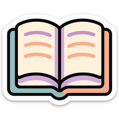open book, icon-color-outlined style, detailed shadows and highlights, thin clean contours, soft rounded shapes, pastel palette #98B5BC, #B5B3C1, #C9A3C9, #E4C0CA, #F7DCD1, #F7C0AA, modern Japanese pop art and sticker aesthetic, soft lighting, transparent background sticker