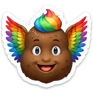 Rainbow Poop emoji face with wings sticker