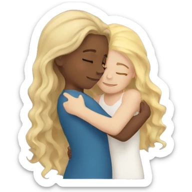 wavy brown hair girl hugging blonde hair girl sticker