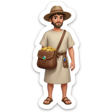  парень несет мешок с драгоценносями за спиной во весь рост времена древнего иерумалима  sticker