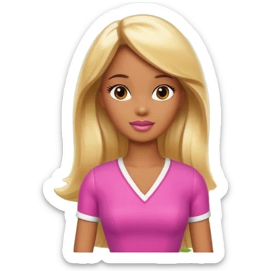 Brown skin blonde hair barbie in front of the woods sticker