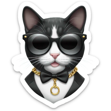 Tuxedo cat with sunglasses and a platinum chain sticker