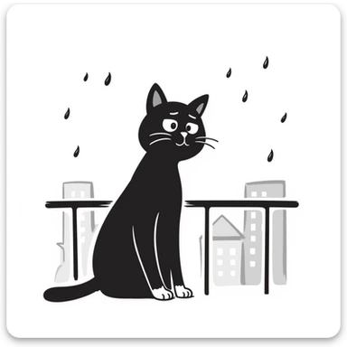 sad cat waiting for owner outside on balcony during rain sticker