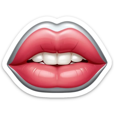 slightly parted lips, silver chrome material, glossy wet shine, seductive aesthetic sticker