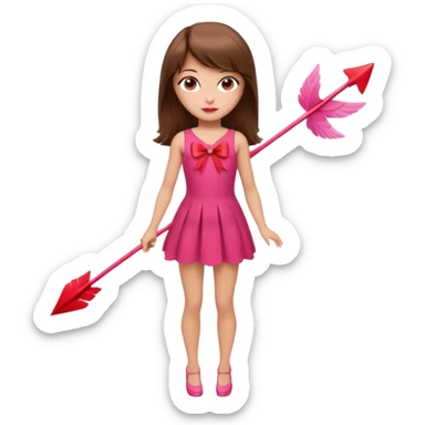 Hada sexy cupido pequeña  de cabello largo lacio castaño con flequillo y ojos cafés  vestida con algo sensual corto color blanco o rojo arco delgado con un color que combinen   y flechas  igual delgadas  que combinen y labios rosas tipo Barbie pero en hada cupido de cuerpo completo ojos sexys  sticker