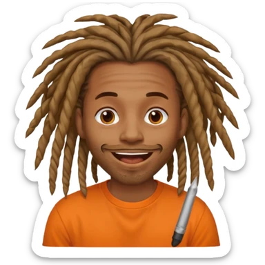 Brownskin man with long dreadlocks orange shirtblunt in mouth sticker