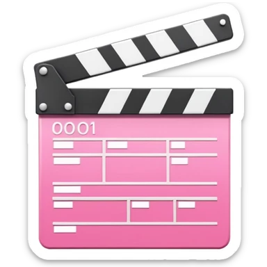  pink  pink clapperboard used in filmmaking, cute and stylish design with white details, open position, soft reflections, realistic or kawaii style, isolated on transparent background sticker