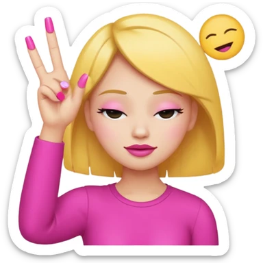 Yellow circle emoji sighing and drumming fingers up the side of their head the eye is closed it is a side profile pink lipstick and pink nails sticker