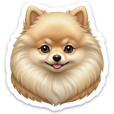 Cinematic Noble Cream Pomeranian Portrait Emoji, Poised and regal, with a compact, fluffy build and a pristine, well-groomed cream Fur, deep-set soulful dark eyes, Simplified yet sharp and sophisticated features, highly detailed, glowing with a soft, dignified glow, high shine, intelligent and spirited, stylized with an air of elegance, focused and attentive, soft glowing outline, capturing the essence of a watchful and confident companion, so majestic it feels as though it could prance out of the screen with effortless authority! sticker