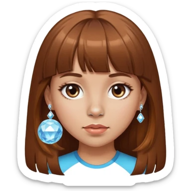 i want an emoji of a girl, with brown bangs and long hair and a diamond ball piercing on the nose sticker
