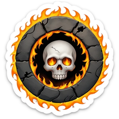 A circular hole (looking top down) with fire and skulls inside, in a dark and gritty style like your bleeding skull art sticker