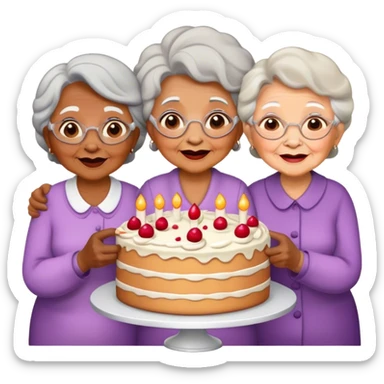 Three old ladies holding cake sticker