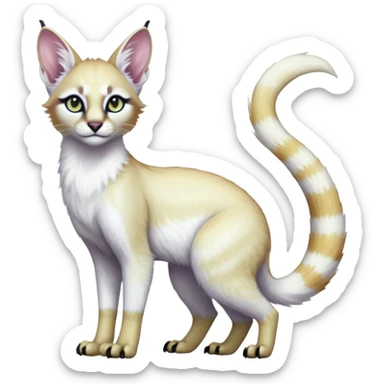 Colorful tropical pearly-albino-white iridescent glorious divine exotic cute cool beautiful shiny beautiful fantasy-caracal-civet-genet-sergal-vernid-Cacomistle-oncilla-animal-Fakémon-hybrid-fursona with tufted ears (full body) sticker