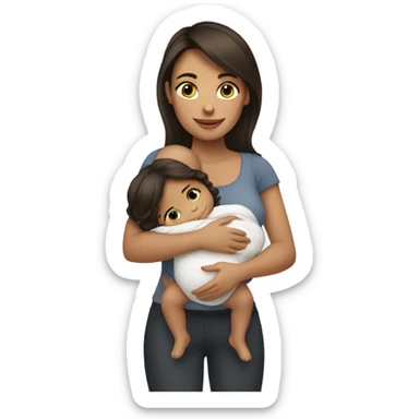 Brunette girl holding baby  sticker