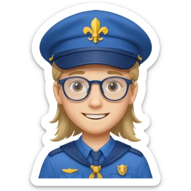 scout boy long hair spectacled blue uniform with cap sticker