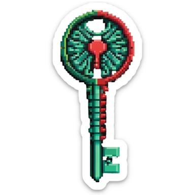 Member key with intricate green to red gradient pattern and special access symbols sticker