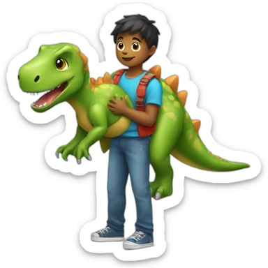 Kid hugging a dinosaur toy in his chest sticker