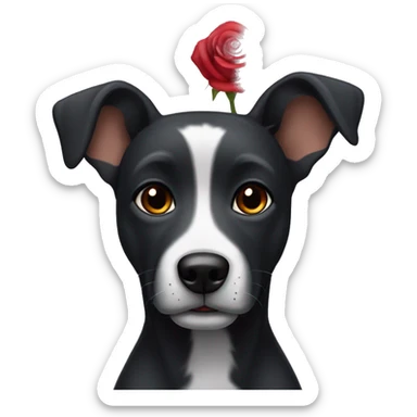 Short haired black dog with rose ears, greying muzzle and eyebrows, and brown eyes  sticker