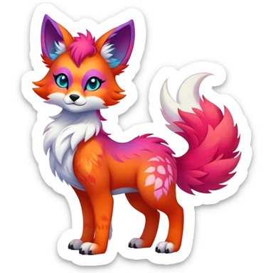 Neon-colored multi-colored cute cool exotic Falvie-Fionbri-fantasy-creature-fursona, full body, with markings sticker
