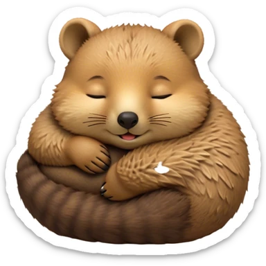 Meme-Worthy Cute Sleeping Quokka Portrait Emoji, Head resting peacefully with a contented smile, showcasing a delightfully compact build and a luxuriously soft brown fur, eyes shut in a serene, restful nap, Simplified yet hilariously adorable features, highly detailed, glowing with a soft, drowsy light, high shine, relaxed and utterly lovable, stylized with an air of playful laziness, bright and heartwarming, soft glowing outline, capturing the essence of a comically sleepy quokka, so meme‐worthy it feels like it could instantly become the next viral sensation of adorable slumber! sticker
