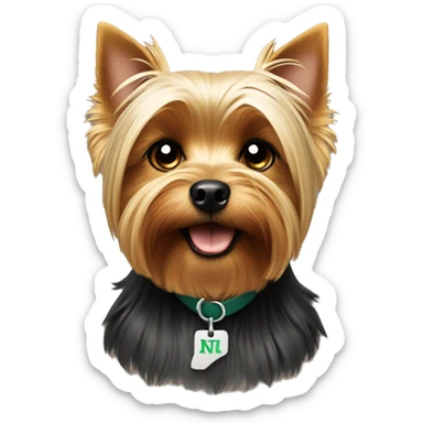 Yorkshire terrier with a collar that says N+M sticker