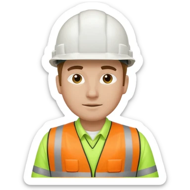 Hombre ingeniero casco blanco y chaleco verde sticker