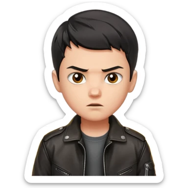 boy with short black hair, fire, risk-taker, realist sticker