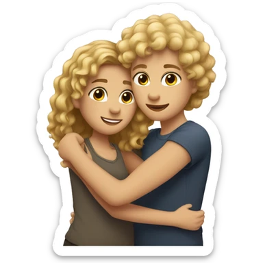 tall curly blond and short dark-haired girl hugging sticker