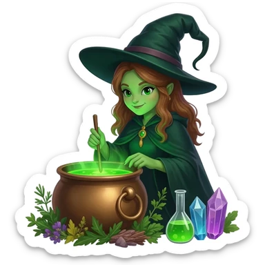 green witch cooking potion sticker