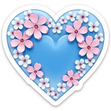  blue sakura heart, heart made of white sakura petals with pink accents, remove background sticker