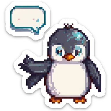 pixel art penguin waving with a speech bubble that says 'Abone ol' in Turkish sticker