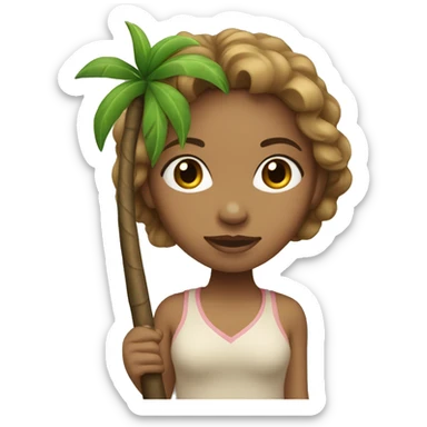 Light skin girl with light brown hair carrying small palm tree sticker