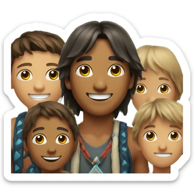 smiling boys in outdoors selfie Native American  sticker