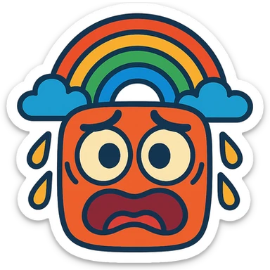 funny anxious face with rainbow elements, cartoon style sticker