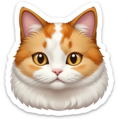 calico and white cat with small head, hazel eyes, and short but chubby body sticker