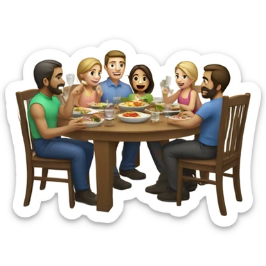 Caucasian family of eight eating dinner around table sticker