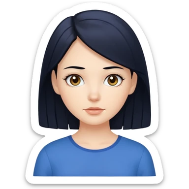 Create a white girl, with black hair, hazel eyes, blue blouse.    sticker