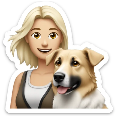 Blond woman near a Australien Shepherd dog Colored Black and white  sticker