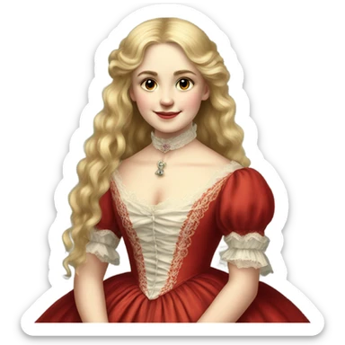 Victorian blond and long hair girl with red dress on the final of 19th century sticker