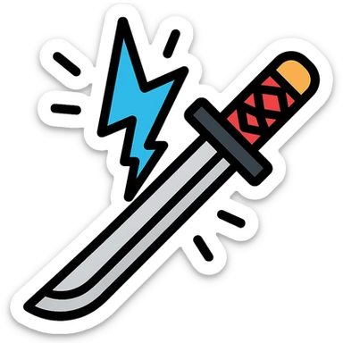 katana being struck by blue lightning, dramatic, glowing, icon style sticker