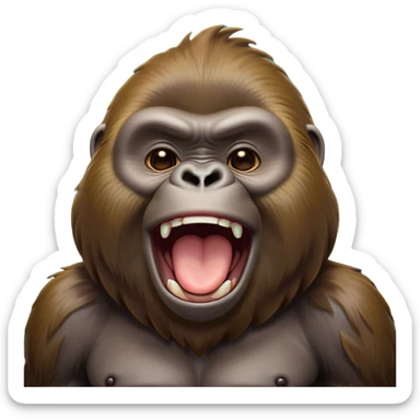 Cinematic Cute Yawning Gorilla Portrait Emoji, Head tilted slightly with a dramatic, wide-open yawn, showcasing a thick, velvety Fur with drowsy, half-closed eyes and a relaxed, open expression, Simplified yet irresistibly adorable features, highly detailed, glowing with a soft, cozy jungle glow, high shine, relaxed yet expressive, stylized with a dash of whimsical primate charm, soft glowing outline, capturing the essence of a drowsy yet affectionate guardian that appears ready to stretch out for a nap! sticker