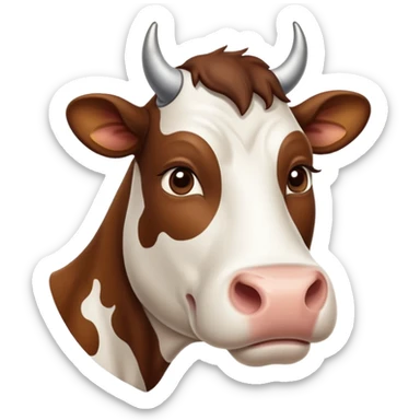 cinematic-noble-brown-and-white-cow-portrait-emoji,-poised-and-regal,-with-a-large,-sturdy-build-and-a-beautifully-patterned-hide-of-rich-brown-accented-by-crisp-white-patches,-deep-set-soulful-brown-eyes,-simplified-yet-sharp-and-sophisticated sticker