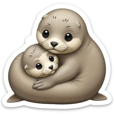 seal pup nuzzling its mum, cute and soft, gentle colors, emoji style sticker