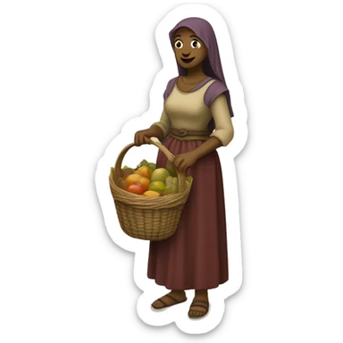medieval market femal visitor with a basket sticker