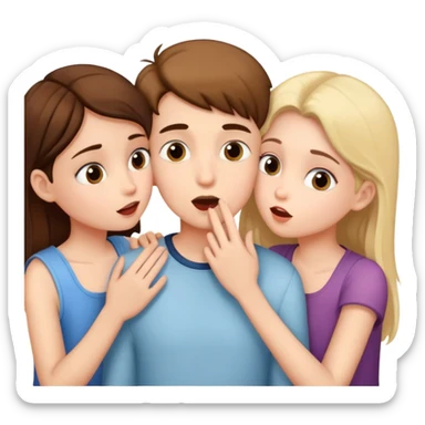 a boy and two girls telling a secret sticker