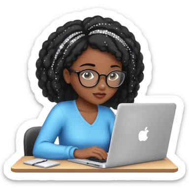 black pretty girl working hard with sparkles on laptop "Working hard ✨" spelled out in background sticker